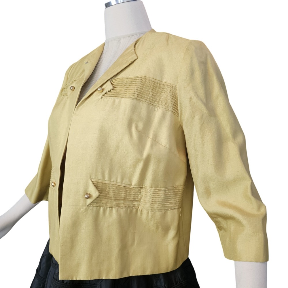 Vintage 1960's Jacket Blazer Gold Yellow Micro-pleated Chest 3/4 Sleeve Work